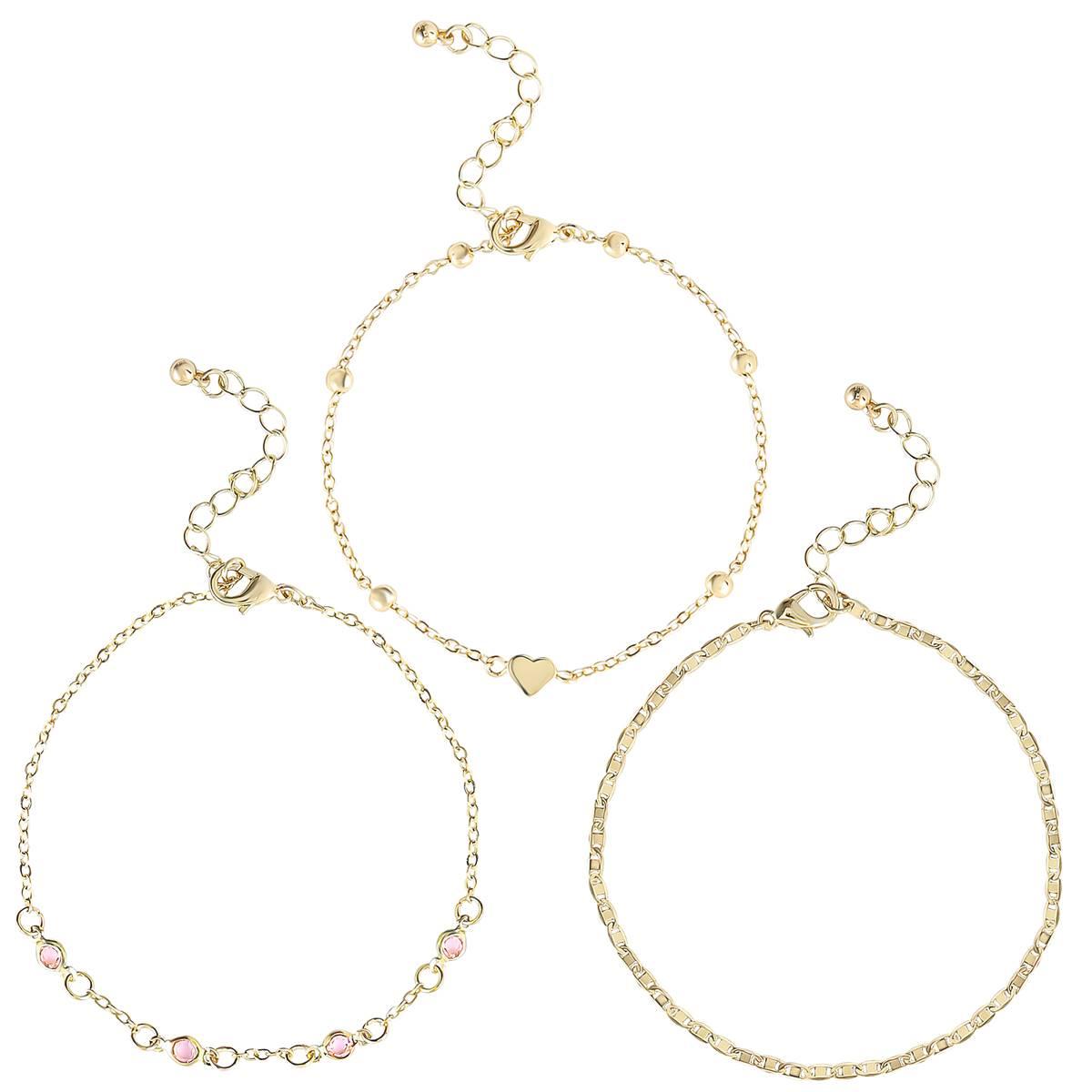 Jessica Simpson Figaro Chain Heart & Pink Rhinestone Anklet...