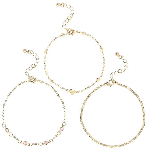 Jessica Simpson Figaro Chain Heart & Pink Rhinestone Anklet Set