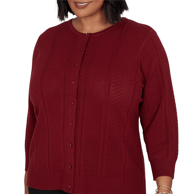 Plus Size Emaline Country Code 3/4 Sleeve Pointelle Cardigan