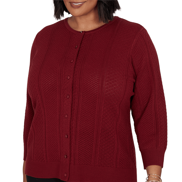 Plus Size Emaline Country Code 3/4 Sleeve Pointelle Cardigan