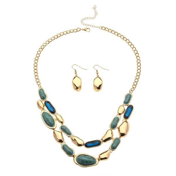 Ashley Cooper(tm) Layered Stone Necklace with Gold Dangle Earrings - image 