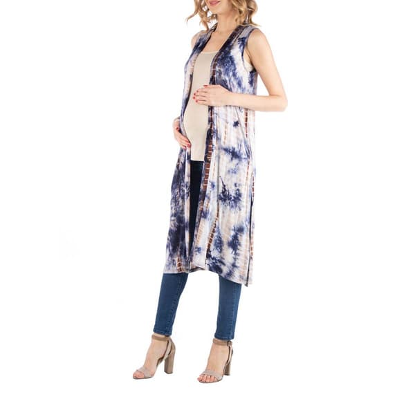 Plus Size 24/7 Comfort Apparel Long Tie Dye Maternity Cardigan
