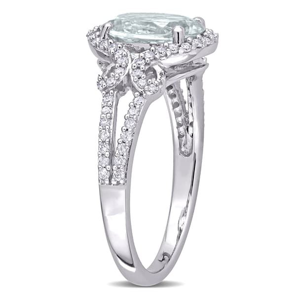 Gemstones Classics™ 10kt. White Gold Aquamarine Halo Shank Ring
