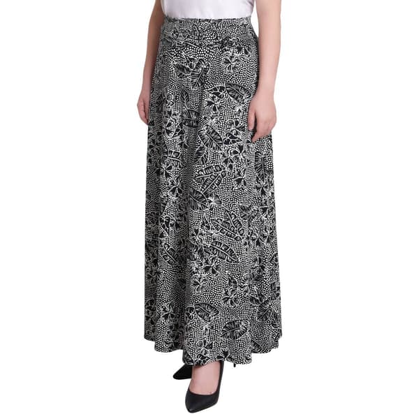 Womens NY Collection Pull-On Floral Dot O-Ring Skirt