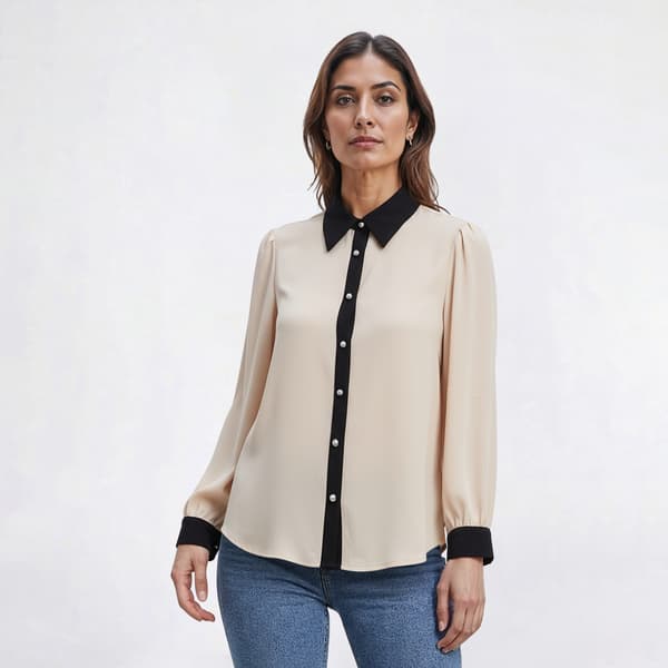 Womens Adrianna Papell Long Sleeve Pearl Casual Button Down