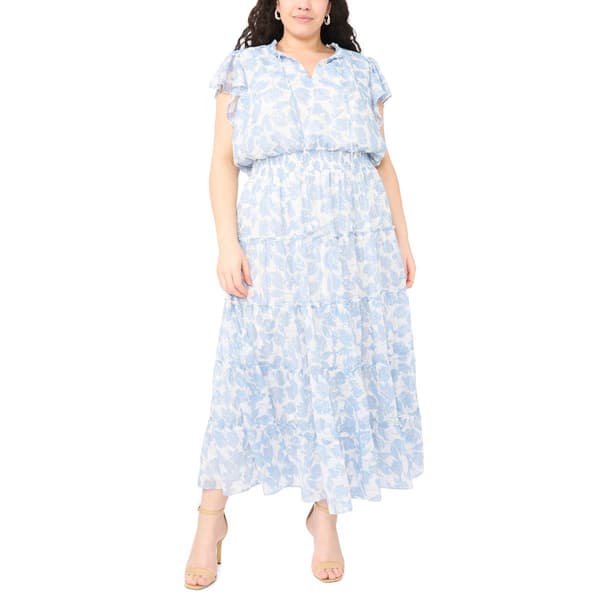 Plus MSK Sleeveless Foil Print Chiffon Tier Maxi