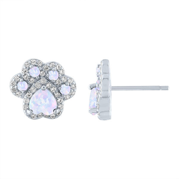 Gemstone Classics&#40;tm&#41; Created Opal/Sapphire Silver Paw Earrings - image 