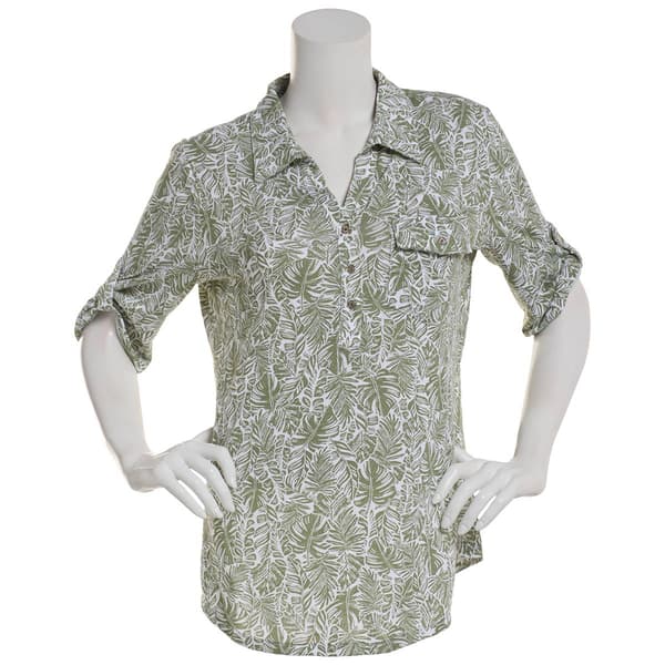 Womens Emily Daniels Short Sleeve 1 Pocket Print Blouse-Oil Green - image 