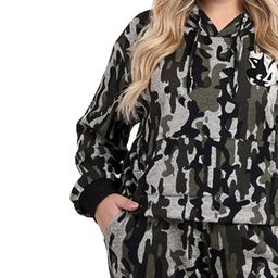 Plus Size NY Collection Long Sleeve Camo Hooded Hacci Jogger Set