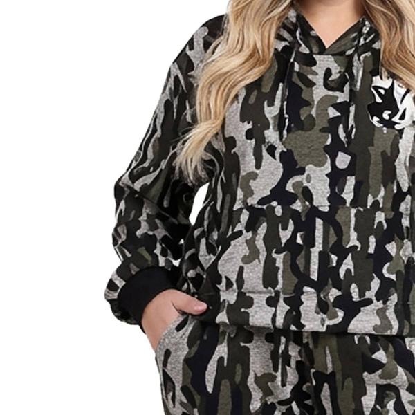 Plus Size NY Collection Long Sleeve Camo Hooded Hacci Jogger Set