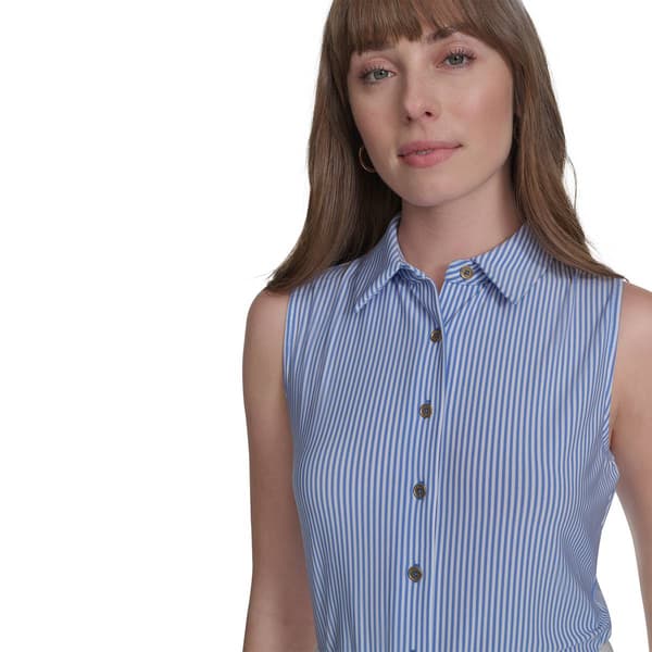 Womens Tommy Hilfiger Sleeveless Stripe Button Front Blouse