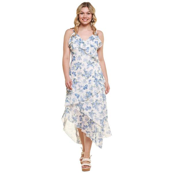 Juniors No Comment Asymmetrical Floral Mesh Midi-Slip Dress - image 