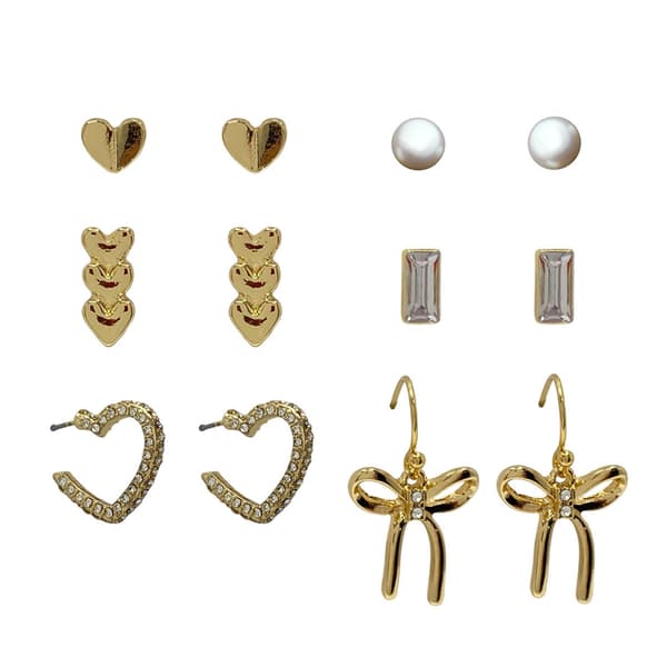 Ashley Gold-Tone 6pr. Hear Bow Stud & Drop Earrings Set - image 