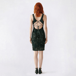 Juniors Crystal Doll Floral Bead Lace-Up Back Sheath Dress
