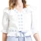Womens MNK Stripe Elbow Sleeve V-Neck Ruffle Blouse - image 5
