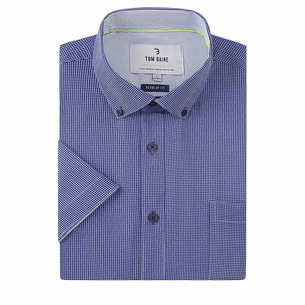 Mens Tom Baine Short Sleeve Regular Fit Checkered Dress Shirt