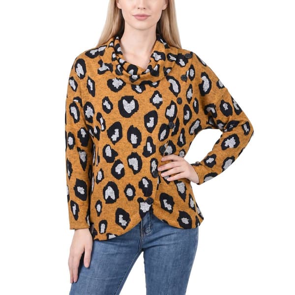 Womens NY Collection Long Sleeve Printed Hatchi Top - image 