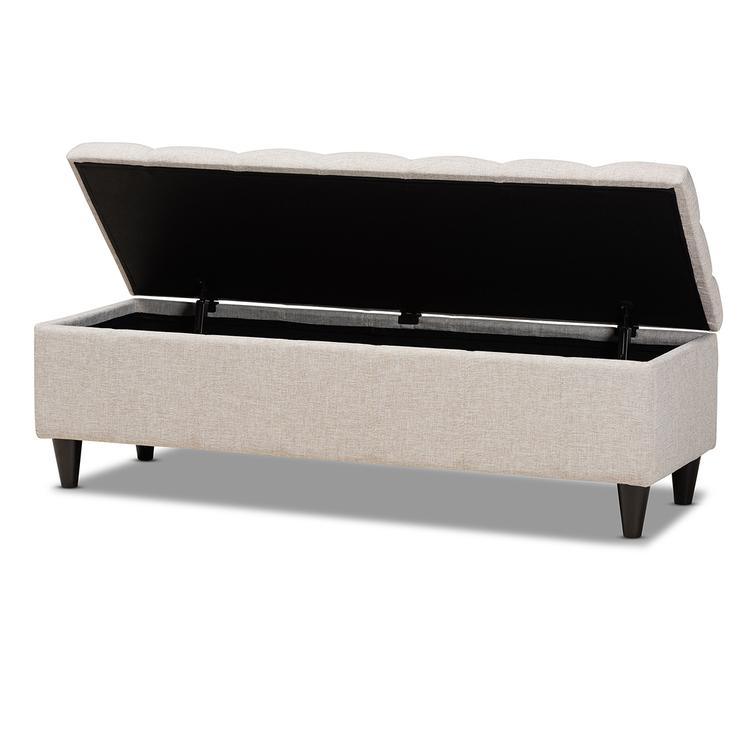 Baxton Brette Mid-Century Upholstered Storage Bench Ottoman