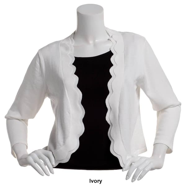 Womens Nina Leonard 3/4 Sleeve Double Scallop Edge Shrug