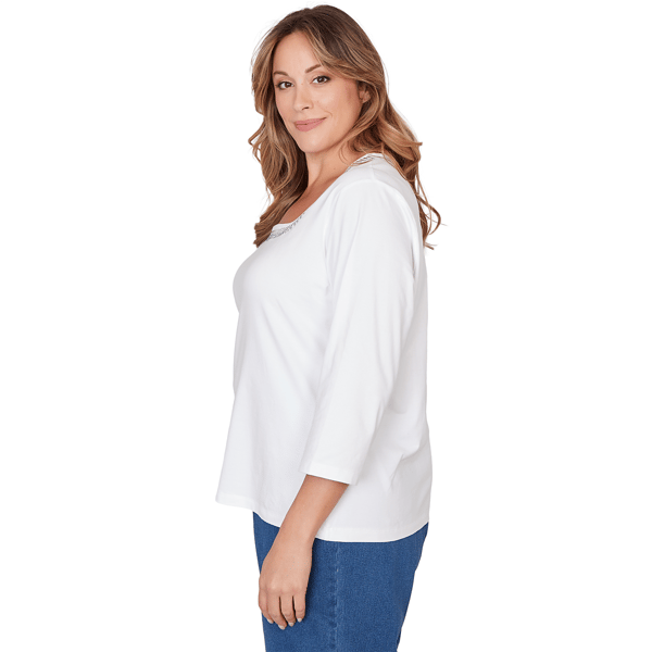 Plus Size Hearts of Palm Embraceable Blue Square Neck Blouse