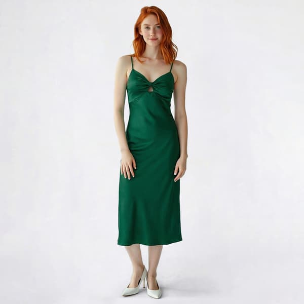Juniors Emerald Sundae Satin Twist Front X-Back Midi Slip Dress