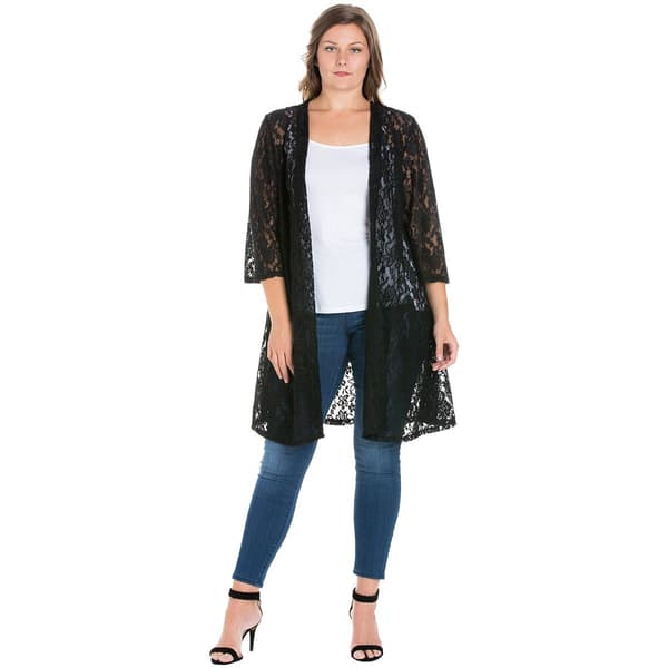 Plus Size 24/7 Comfort Apparel Knee Length Sheer Lace Cardigan - image 