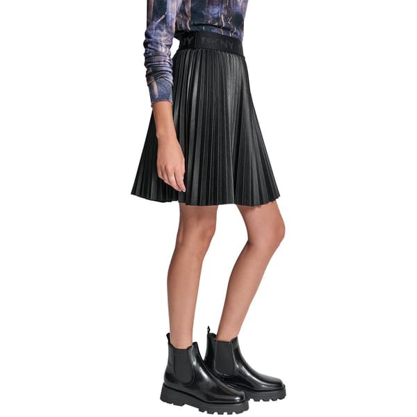 Womens DKNY Pull On Pleated Faux Leather Skirt