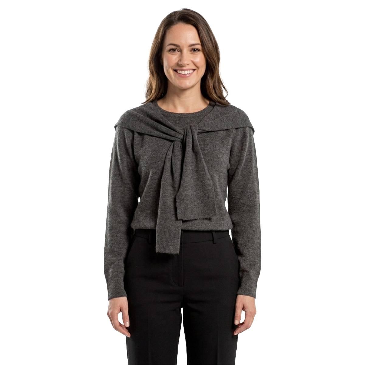Petite Hanna & Gracie Long Sleeve Solid Tie Neck Sweater