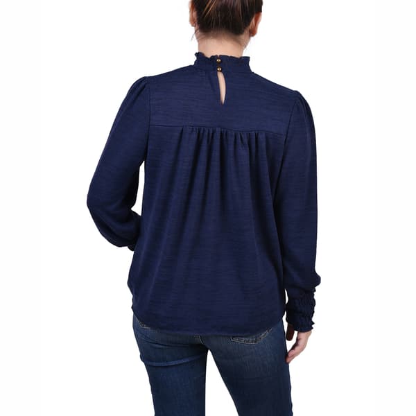Plus Size NY Collection Long Sleeve Ruffled Mock Neck Hacci Top