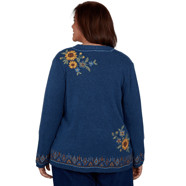 Plus Size Alfred Dunner Tuscany Sunflower Embroidery Cardigan