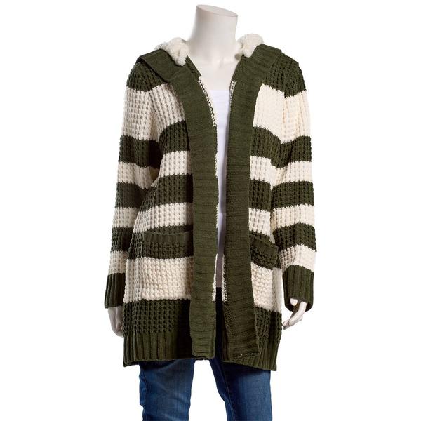 Juniors Plus Madden Girl Sherpa Fur Lined Hoodie Waffle Cardigan