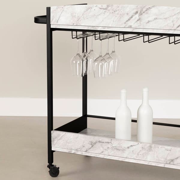 South Shore City Life Black Bar Cart w/Wine Glass Rack