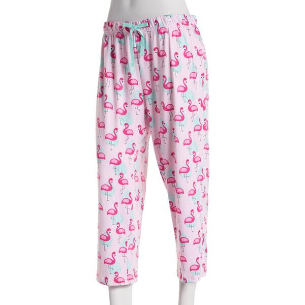 Womens Goodnight Kiss Flamingo Pool Party Capri Pajama Pants - image 