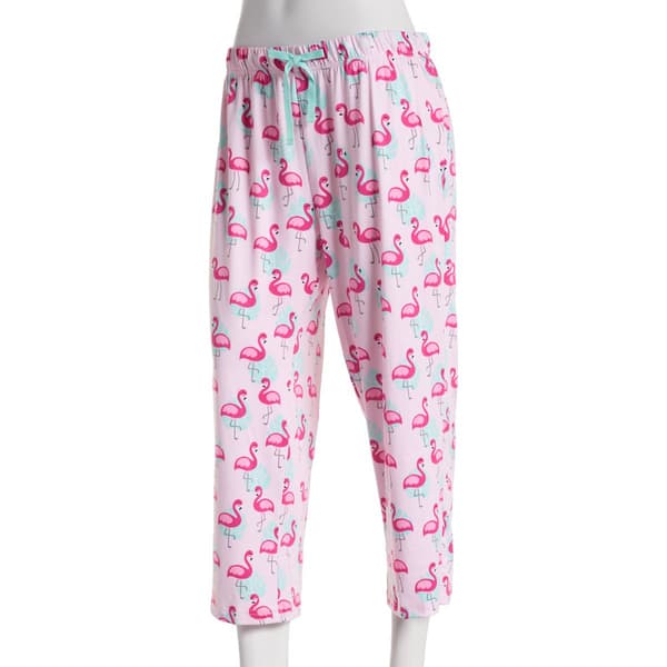 Womens Goodnight Kiss Flamingo Pool Party Capri Pajama Pants - image 