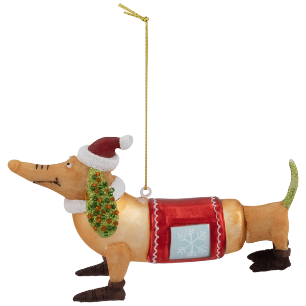 Northlight Dachshund Dog with Santa Hat Glass Christmas Ornament