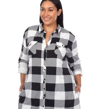 Plus Size White Mark Long Sleeve Roll Cuff Plaid Shirt Dress - Boscov's