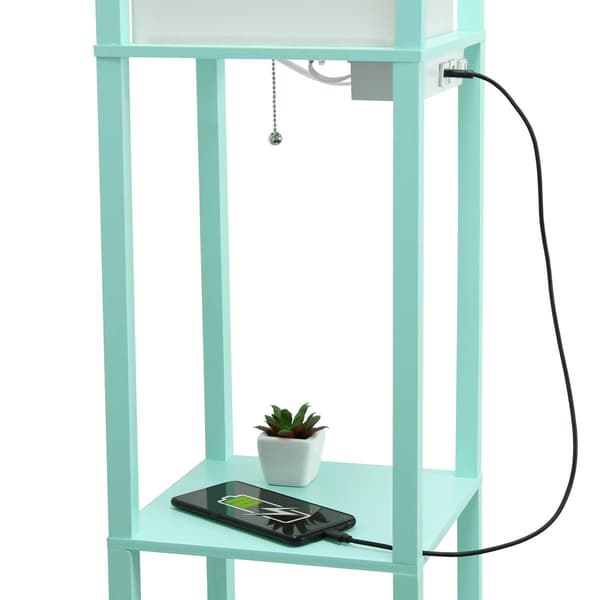 Simple Designs Floor Lamp Organizer Storage Shelf w/2 USB Ports
