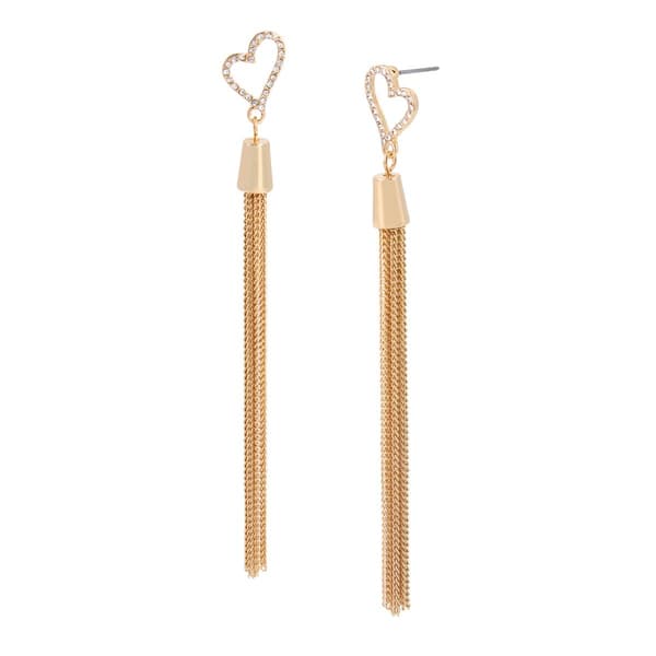 Steve Madden Heart Tassel Crystal Pave Earring