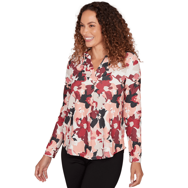 Plus Size Emaline Dusted Petals Overlapped V Neck Blouse