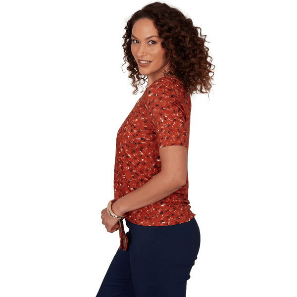 Petite Emaline Key Items Short Sleeve Abstract Tie Hem Blouse