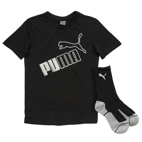 Boys (8-20) Puma 2pc. Jersey Graphic Tee &amp; Crew Socks Set - Black - image 