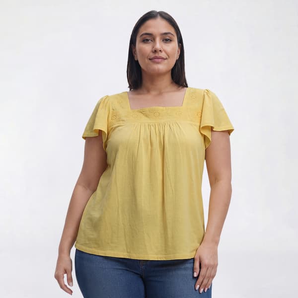 Plus Size Preswick & Moore(R) Short Sleeve Eyelet Yoke Blouse - image 