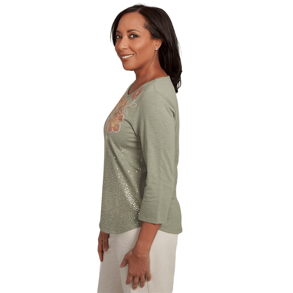 Womens Alfred Dunner Copper Canyon Floral Neck Sequin Blouse