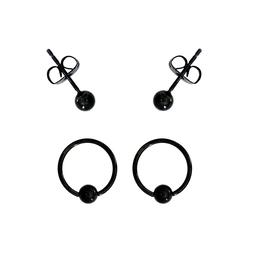 2pk. Black Surgical Steel Bead Ring & Ball Studs Set
