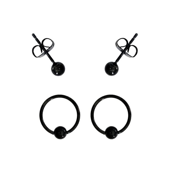 2pk. Black Surgical Steel Bead Ring & Ball Studs Set - image 