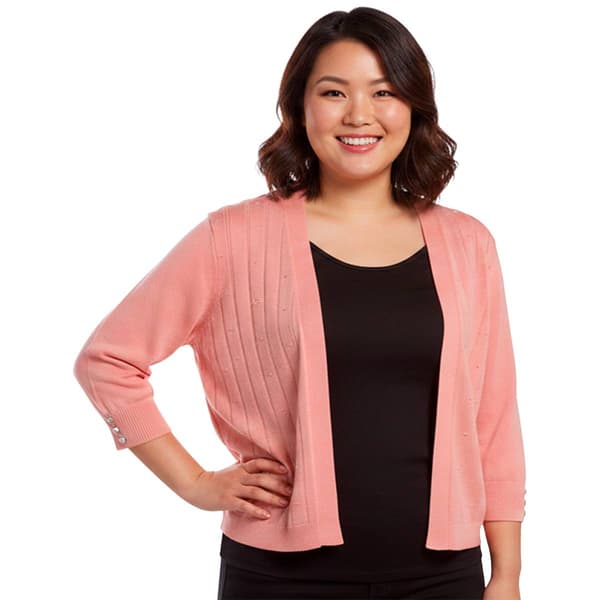 Plus Size 89th & Madison 3/4 Sleeve Swiss Dot Rib Shrug - image 