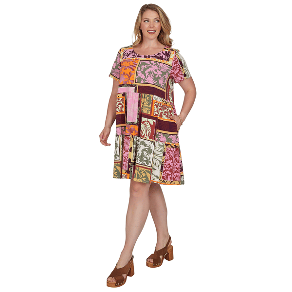 Plus Size Ruby Rd. Sedona Escape Tropical Patchwork Shift Dress