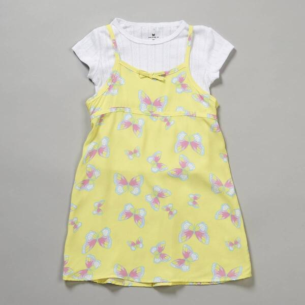 Girls &#40;4-6x&#41; One Step Up 2pc. Challis Tee & Butterfly Dress - image 