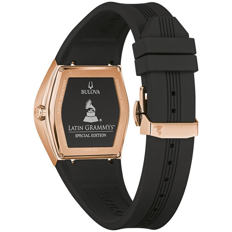 Mens Bulova Latin GRAMMY® Black Rosegold Strap Watch - 97A163