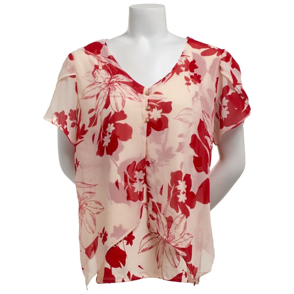 Womens Sara Michele Tulip Sleeve Chiffon Layered Blouse